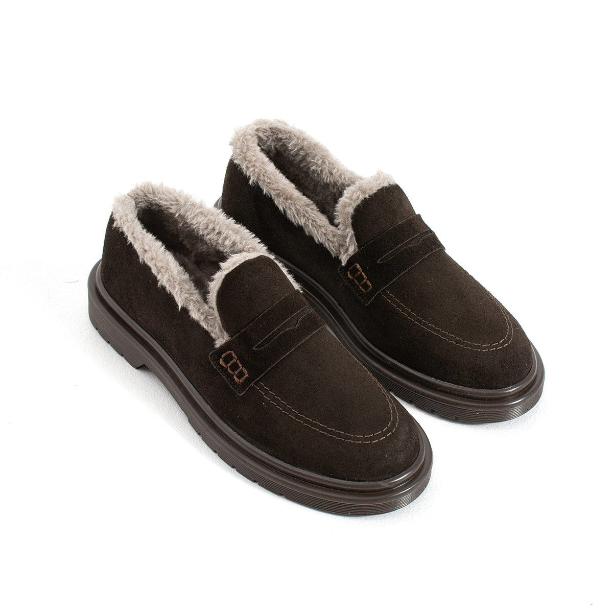 Kadın Hakiki Süet İçi Kürklü Kalın Taban Loafer
