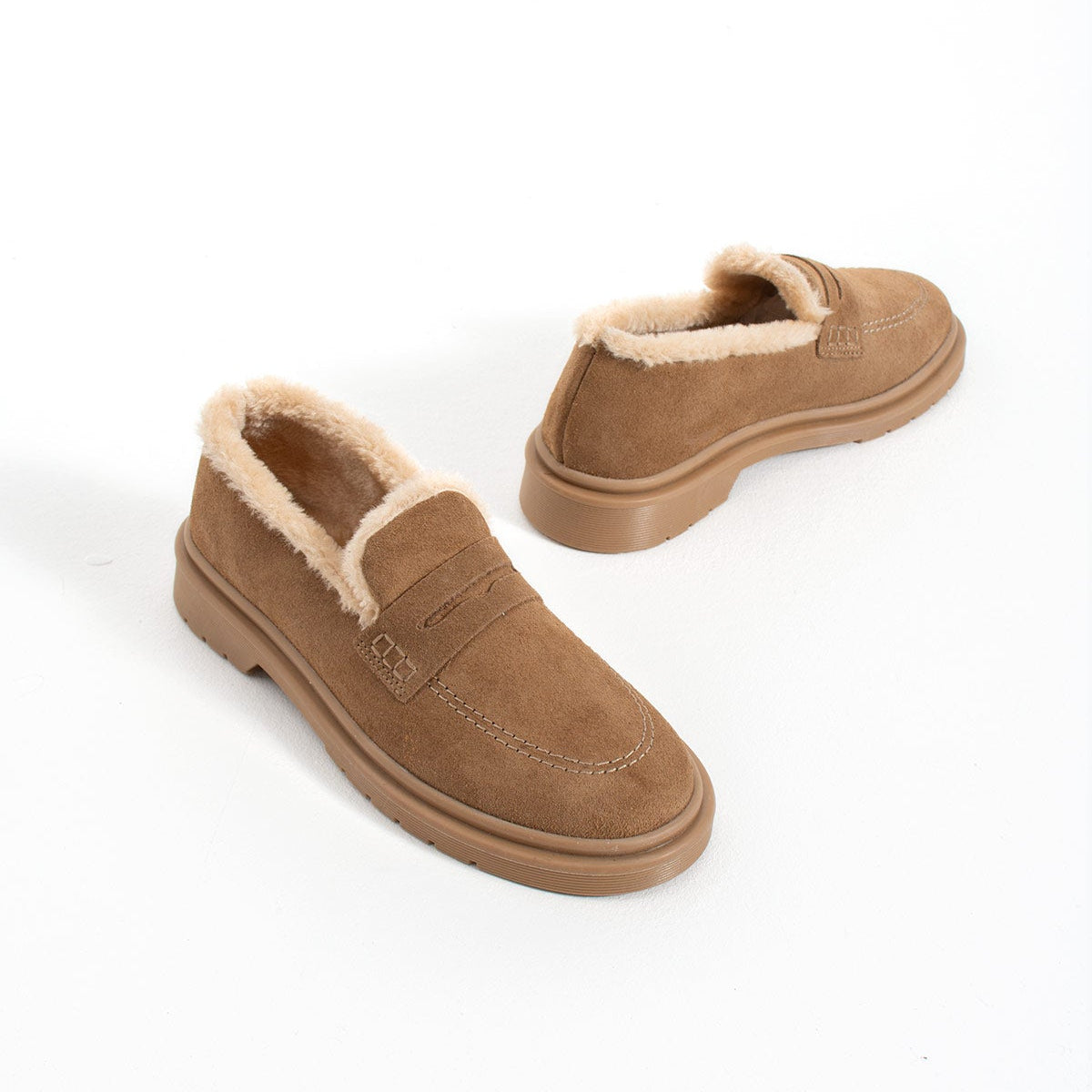 Kadın Hakiki Süet İçi Kürklü Kalın Taban Loafer