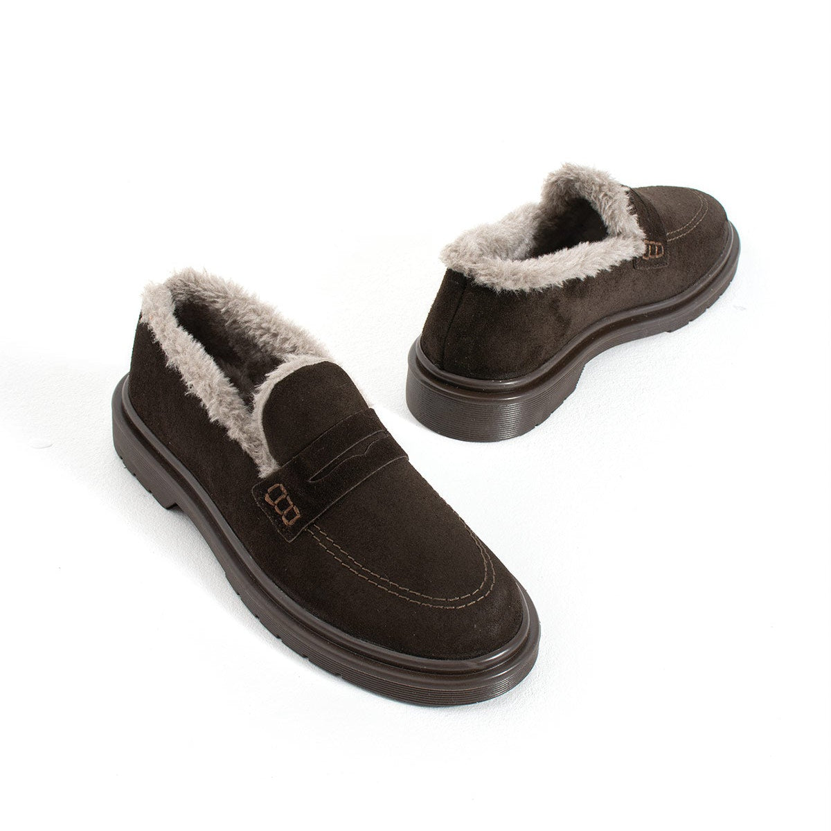 Kadın Hakiki Süet İçi Kürklü Kalın Taban Loafer