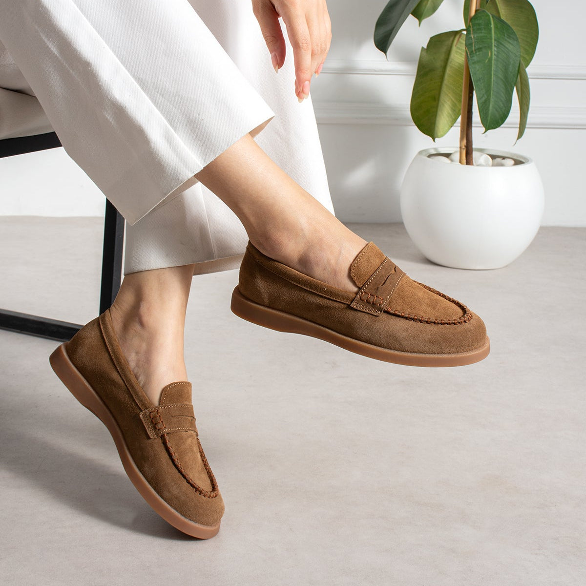 Kadın Süet Klasik Casual Loafer Ayakkabı