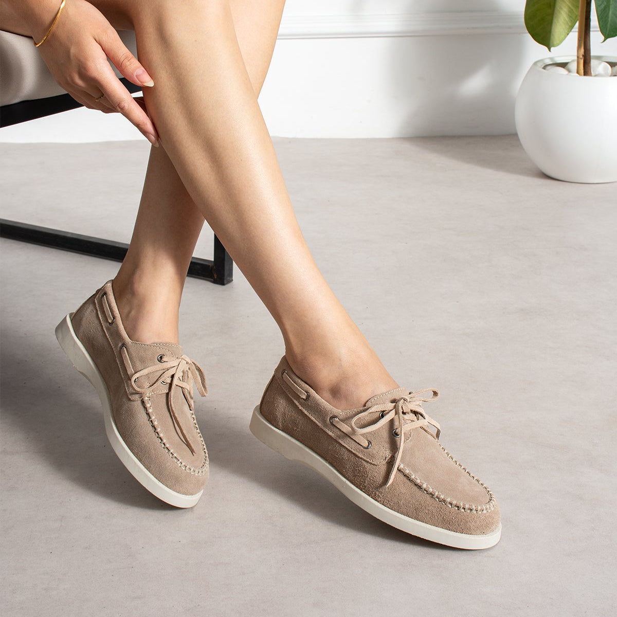 Kadın Süet Bağcıklı Casual Loafer Ayakkabı