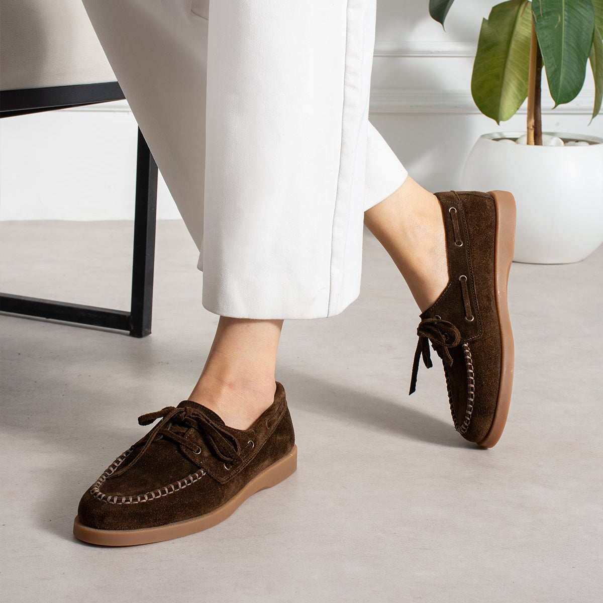 Kadın Süet Bağcıklı Casual Loafer Ayakkabı