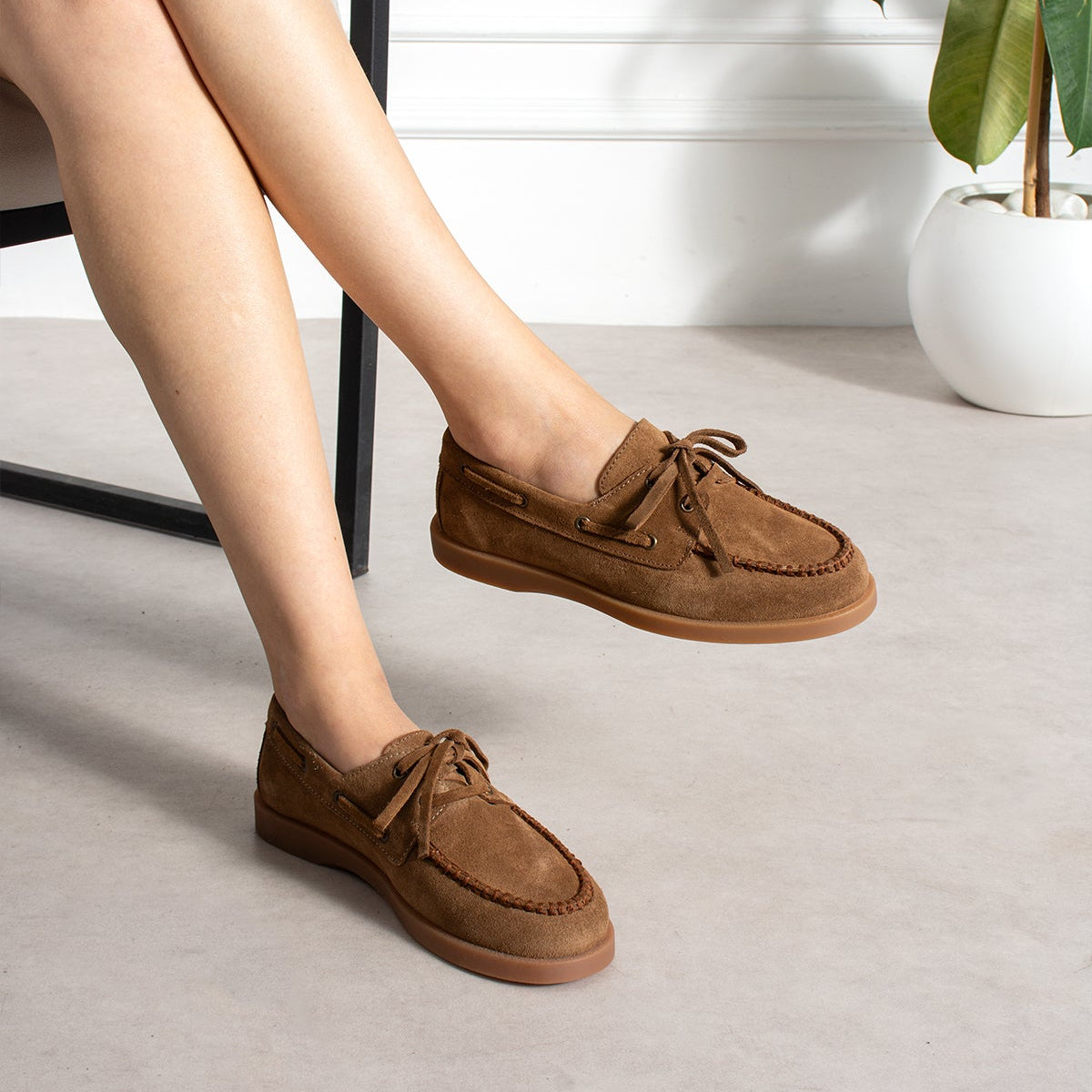 Kadın Süet Bağcıklı Casual Loafer Ayakkabı