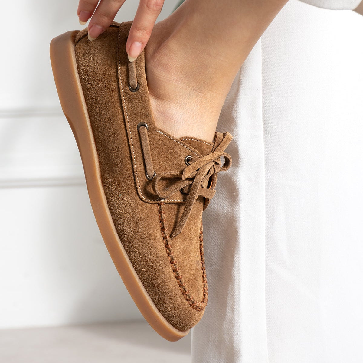 Kadın Süet Bağcıklı Casual Loafer Ayakkabı