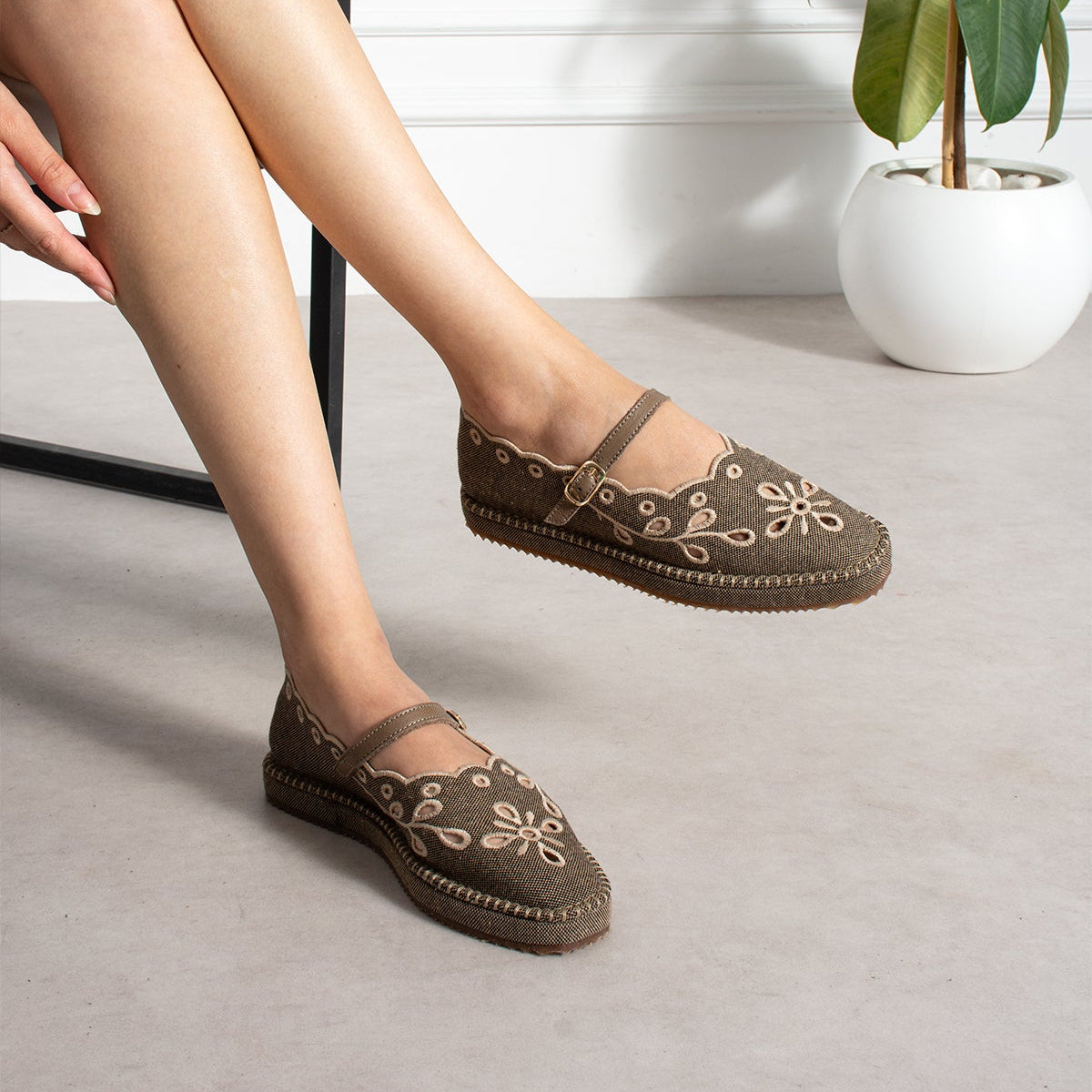 Kadın Vizon İşlemeli Tokalı Casual Kadın Espadril