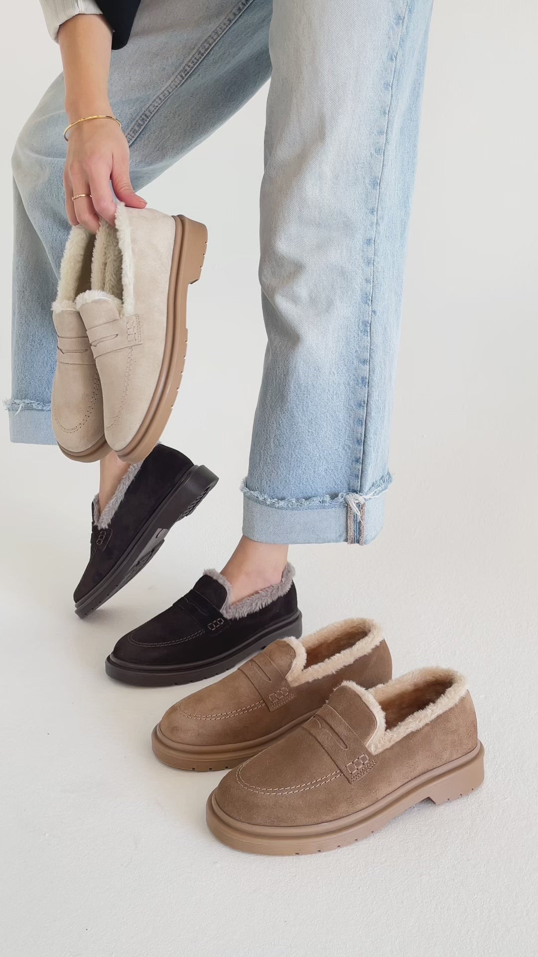 Kadın Hakiki Süet İçi Kürklü Kalın Taban Loafer